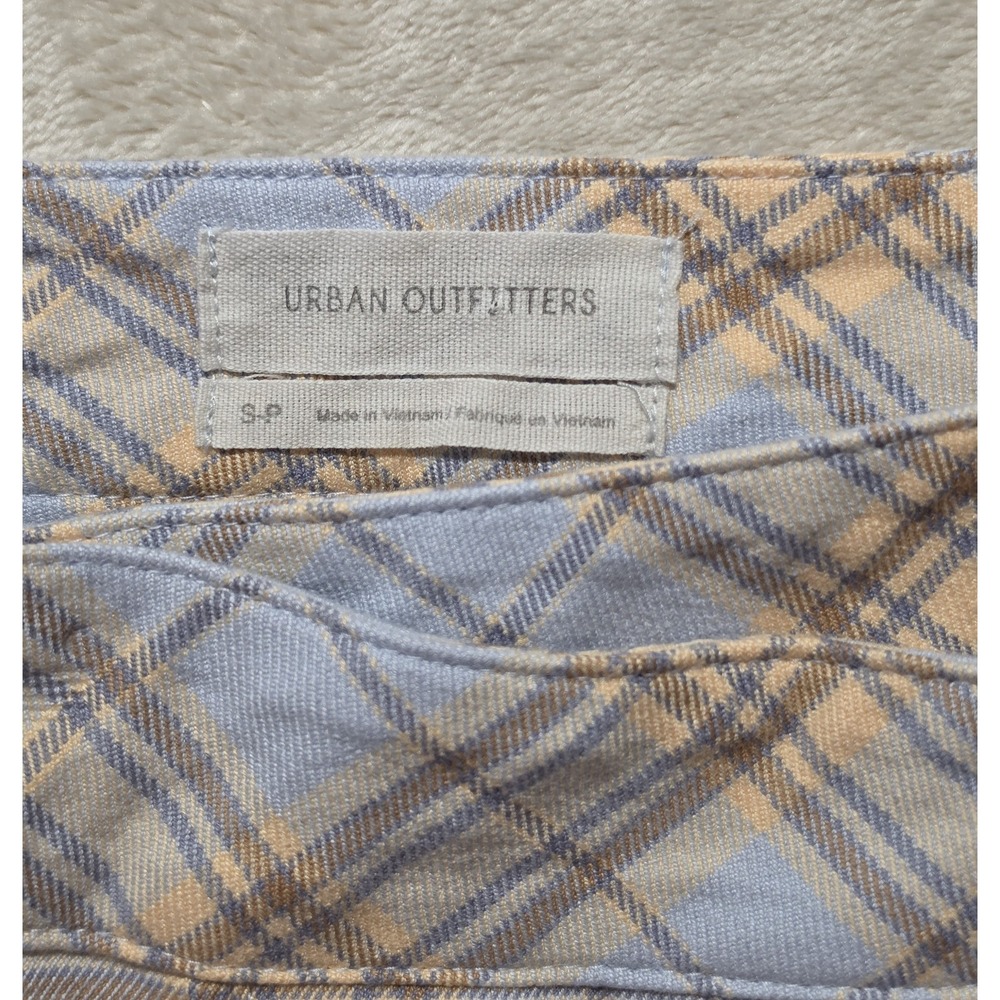 Urban Outfitters Plaid Wrap Skirt Womens Small‎ Blue Tan Pleated Mini Y2K Preppy - Picture 5 of 7